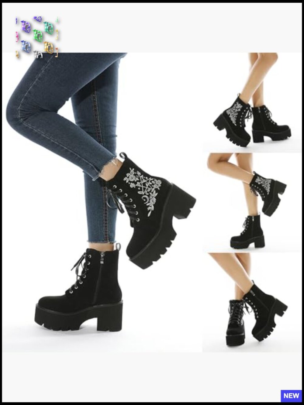Lace Up Combat Boots Chunky Platform Ankle Booties Round Toe Y2K Punk Shoes - Picture 6 of 7
